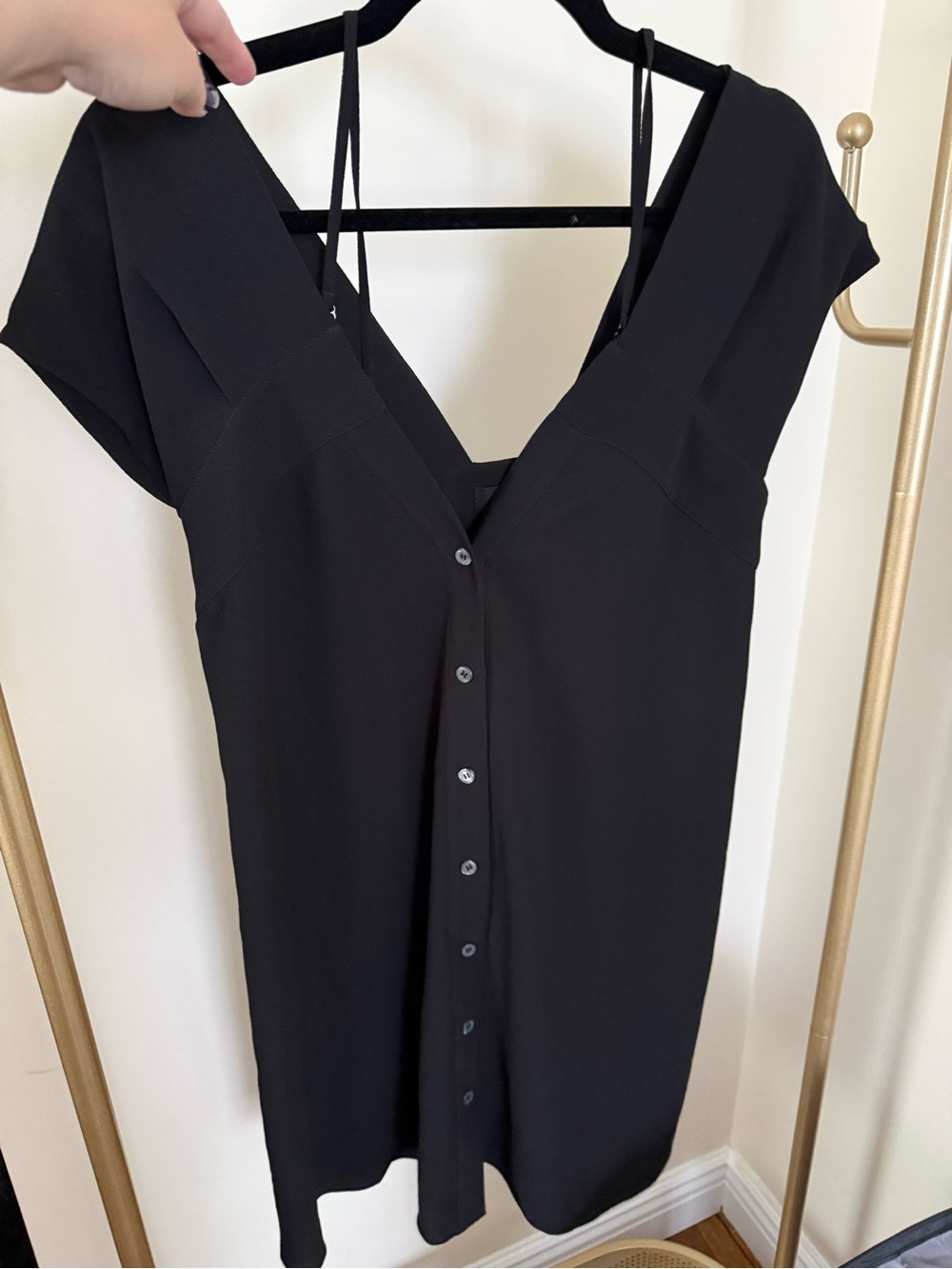 Theory Black Button-Front V-Neck Top